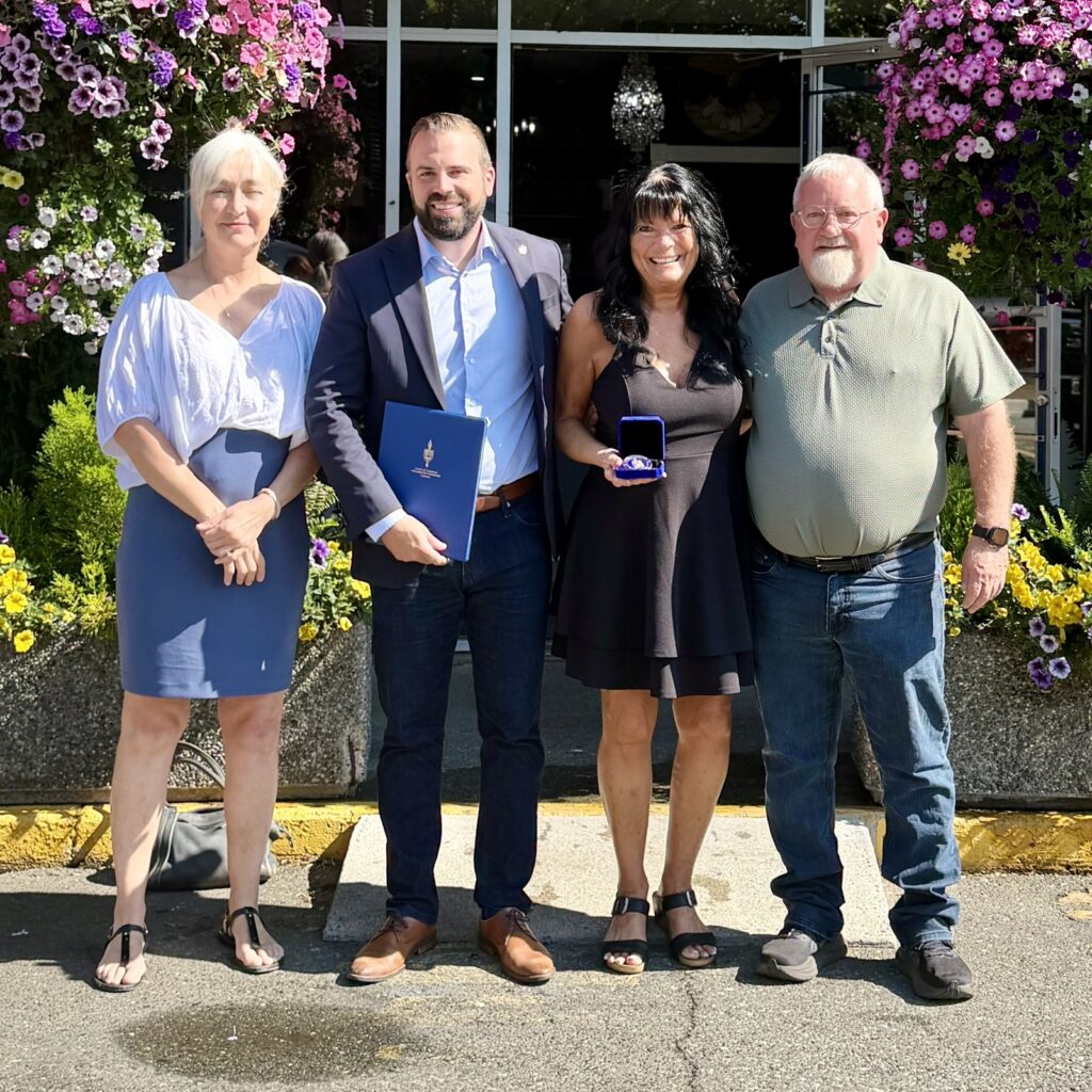 Dr. Anna Kindy, MLA; Aaron Gunn, MP; Carol Chapman; and Kermit Dahl, Mayor of Campbell River